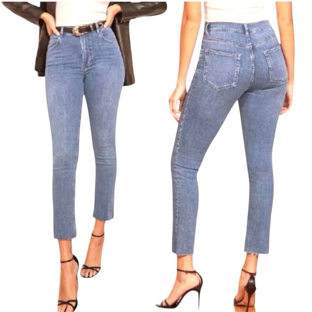 REFORMATION Darwin Ankle Fray Jeans Size 24 High Rise Skinny Fit Medium Wash EUC